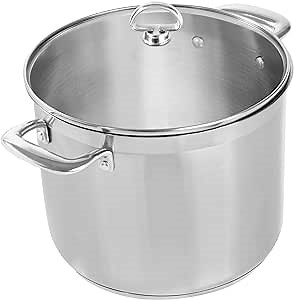Chantal Induction 21 Steel 12 quart Stockpot with Tempered Glass Lid, Brushed Stainless Steel