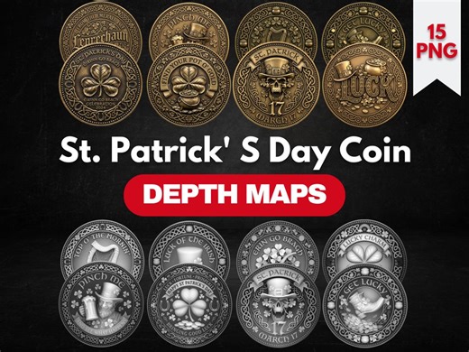 St. Patrick's Day Depth Maps Bundle: 15 Laser Engraving Coin Designs (PNG) - Etsy