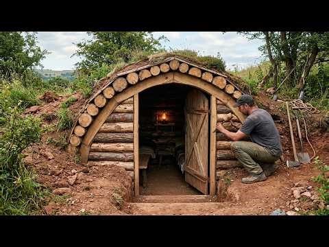 Building a Hidden and Warm Wooden House Beneath the Ground | Bushcraft, Survival