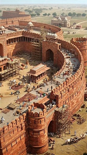 Building History: The Untold Story of Agra Fort in 1565 🏰✨ Step back in time to the year 1565 and witness the awe-inspiring construction of one of India's most iconic landmarks—Agra Fort. From quarrying giant red sandstone boulders to intricate carvings and towering walls rising under the sun, this is the story of human grit, ingenuity, and grand vision. This cinematic journey captures every detail: workers hauling stones across rivers, artisans chiseling masterpieces into stone, and the empero
