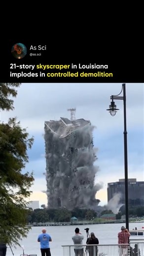 As Sci on Instagram: "Controlled demolition is the science of bringing down massive buildings with precision. Engineers first study the structure in detail — mapping out weight distribution, support columns, and weak points. Small explosive charges are then placed on key supports throughout the building. When detonated in sequence, the charges cut through the steel and concrete. Gravity does the rest, pulling the structure inward so it collapses neatly into its own footprint. The timing is criti