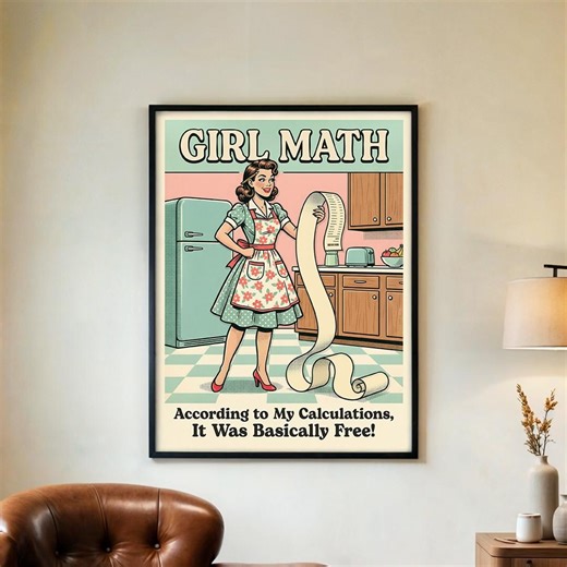 Girl Math Meme Poster – Funny Retro Housewife Decor, Shopping Humor Comic Print, Pink Pop Art Kitchen Office, Trendy Gift FRAMED/UNFRAMED - Etsy
