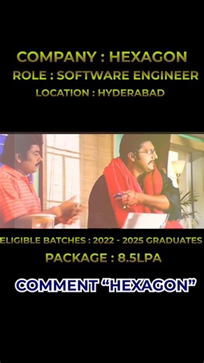 PRIMO_JOBS on Instagram: "Vaadu phone pettesina parvaledu... Manaki HEXAGON nunchi offer vastundi! 📞😤" (Let him hang up... We are getting an offer from Hexagon!) HEXAGON is hiring Software Engineers in Hyderabad! This is a massive opportunity to grab a ₹8.5 LPA package. Don't let this chance cut the call on you! 🚀🔥 📋 JOB DETAILS: 🏢 Company: Hexagon 📍 Location: Hyderabad (Work from Office) 💻 Role: Software Engineer 🎓 Eligible Batches: 2022, 2023, 2024, 2025 💰 Package: ₹8.5 LPA 💸 👇 WAN