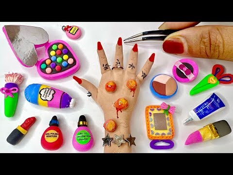 DIY How To Make Polymer Clay Miniature Makeup Set with Pink Eyeshadow, Lipstick ,Nail Polish |makeup