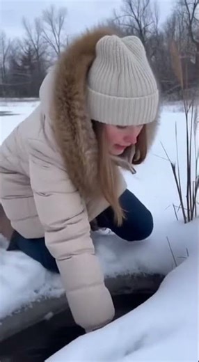 Cat Spots Baby in Ice Hole — Runs to Woman for Help! #cat #shortsfeed #cake
