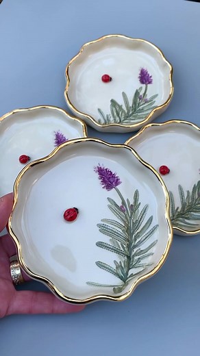 Ceramic Jewelry Dish Inspired by Ladybugs and Lavender