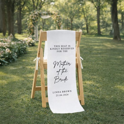 Personalized Mother of the Bride Chair Sign, Reserved Wedding Seat Sign, Wedding Chair Banner, Linen Wedding Sign - Etsy