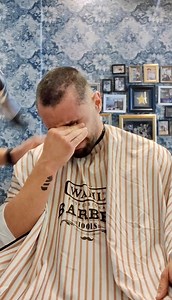 36M views · 169K reactions | Barber starts shaving his own head for client with cancer  His reaction is priceless ❤️ | Blake K | Facebook