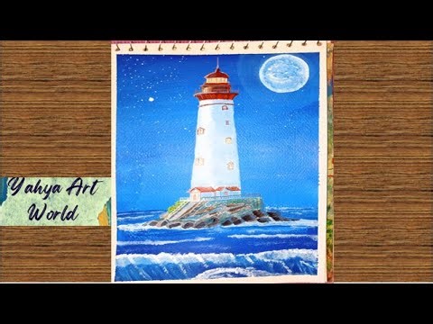 Lighthouse Painting for Beginners | Acrylic Painting Tutorial 28 | Acrylic Seascape