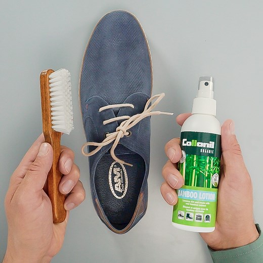 🤔 Can I clean suede leather with Bamboo Lotion? Sure! It is best to spray the lotion on a brush. This way it can be spread evenly. Don't forget to roughen at the end! 🤓 | Collonil