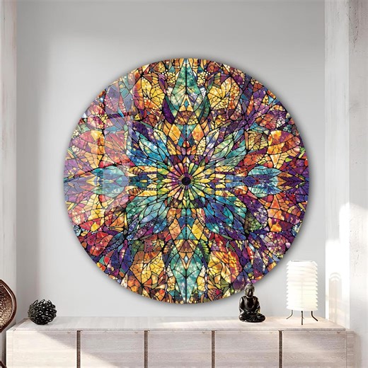 Turkish Tile Tempered Glass Wall Art | Round Ethnic Mandala - Etsy