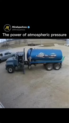 mindsparksss on Instagram: "The video showcases a classic physics demonstration where evacuating air from an oil tanker via vacuum pump causes it to implode in seconds due to a 70 kPa pressure differential, equivalent to about 10 psi, highlighting atmospheric pressure's 101 kPa force at sea level. - Featured in MythBusters' 2017 episode on vacuum myths, the experiment contrasts a minor dent from a 200 kg boulder drop with instant collapse under vacuum,proving structural integrity relies on inter