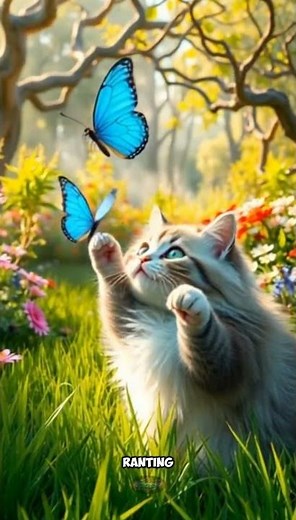 Funny cat catching butterfly in beautiful garden #shorts #cat #catlovers #butterfly #meo #funny