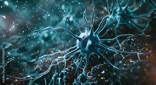 Examining Neuron Cells in a Neural Network for Neuro Research. Concept Biological Neurons, Neural Network Mapping, Neuro Research Techniques, Neuron Cell Structures