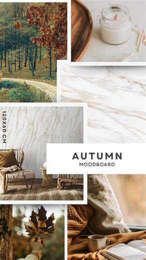 Moodboard automnal pour une décoration chaleureuse et élégante, une harmonie de tons terreux, d’ocres dorés et de beiges doux qui évoquent la saison ! 🍁🍂 #carthago #ceramic #grés #decoration | Carthago Ceramic