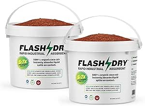 FlashDry Super Spill Absorbent, 5L Bucket with Dispenser Lid, 100% Organic Coco Coir, Landfill Safe, OSHA Approved, Ideal for Absorbing Oil, Paint, Grease in Garages, Kitchens, Janitor Kits, Pack of 2