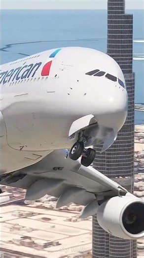 American Airlines A380: Approach to Dubai Airport via the Burj Khalifa