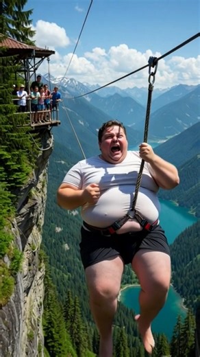 Brave Fat Man doing crazy swing challenge #cliff #swing