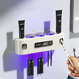 Amazon.com: Toothbrush Holders for Bathrooms, Wekity Automatic Toothpaste Dispenser Space Saving Toothbrush and Toothpaste Holder，Toothbrush Holder Wall Mounted with 3 Cups (White) : Home & Kitchen
