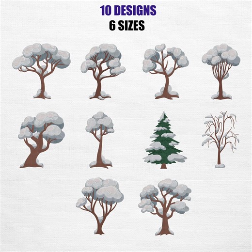 Snowy Trees Embroidery Designs - Winter Machine Embroidery Files (6 Sizes) - Etsy