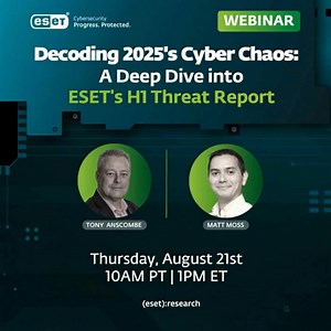 Cyber threats are evolving fast. Are you keeping up? Join ESET experts Tony Anscombe and Matthew Moss for an inside look at the top cybersecurity trends shaping the first half of 2025. This exclusive webinar breaks down key insights from the ESET H1 Threat Report and explains what they mean for defenders on the front lines. 👉 Reserve your spot today: https://bit.ly/457zATv 🗓️ August 21, 2025 🕙 10:00 AM PDT ⏱️ 60 minutes What you'll learn: ⚠️ The rise of ClickFix, a deceptive new threat compet