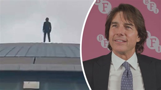 Tom Cruise appears on roof of BFI IMAX movie theater in London