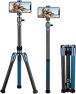 MOMAX Aluminum Camera Tripods & Monopods, 56" Portable Lightweight Phone and Camera Tripod Monopod Stand with Ball Head Phone Grip and Carry Bag for DSLR, Mirrorless, GoPro, Smartphones (Blue)