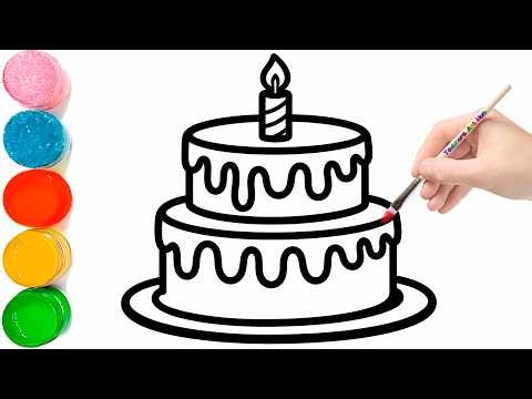Birthday Cake Drawing Step by Step | Rainbow Cake Drawing Tutorial for Beginners