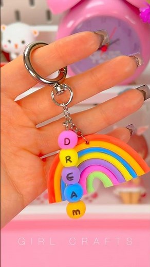 Diy Rainbow Keychain 🌈- Clay idea #diykeychain