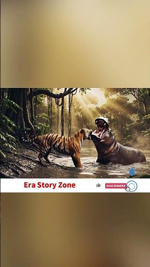 Tiger Attacks Hippo in Intense Battle #TigerVsHippo#WildlifeBattle#IntenseAnimalFight#NatureShowdown