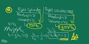 A right circular cylinder and a right circular cone have the sa... | Filo