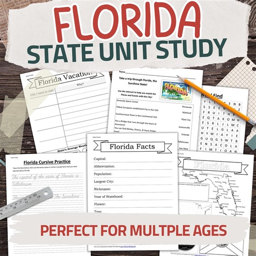 Florida State Worksheet Pack: Printable Geography and History Unit Study Kit - Etsy