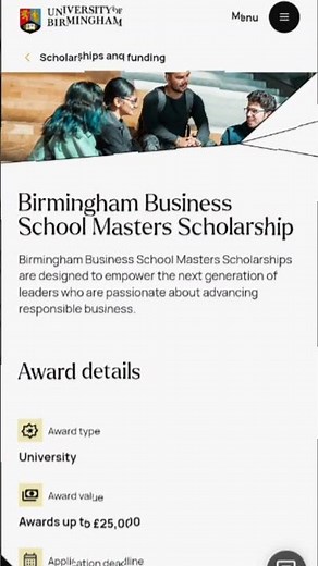 Birmingham Business School Scholarships in UK 2026