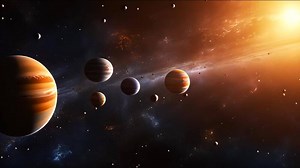 Download A stunning visual voyage through solar system, showcasing vibrant gas giants like Jupiter and Saturn amidst a backdrop of stars and nebulae. for free