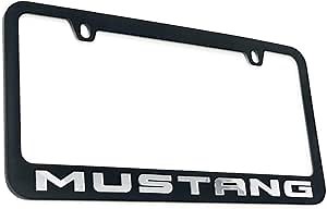 License Plate Frame Black with Mirrored Script Logo for Ford Mustang - USA Made - Rust Proof