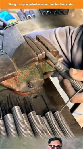 Straight a spring wire becomes double sided spring