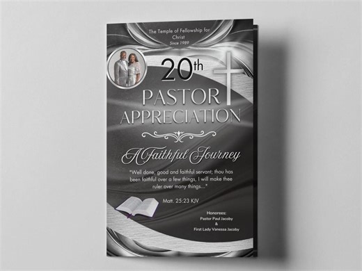 Pastor Appreciation Program Template | Black and Silver Bifold (CANVA) - Etsy