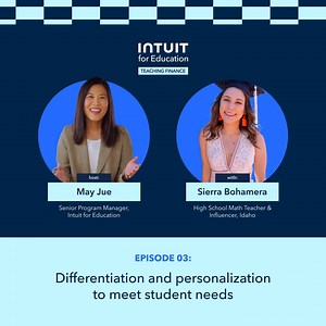 On the next episode of Teaching Finance, we explore how to personalize and differentiate lessons to meet students' needs with Sierra Bohamera, a math teacher turned social media influencer. Sierra shares her tips on building flexible lessons while balancing classroom management. Watch the full episode ▶️ https://www.youtube.com/watch?v=J7z-Rx9DLaA | Intuit