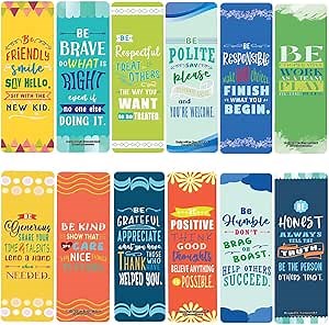 Creanoso Positive Character Traits Bookmarks (2-Sets x 6 Cards) – Great Party Favors Card Set – Epic Incentive Set Book Page Clippers – Cool Gifts for Men, Women, Teens, Bookworms – DIY Kit
