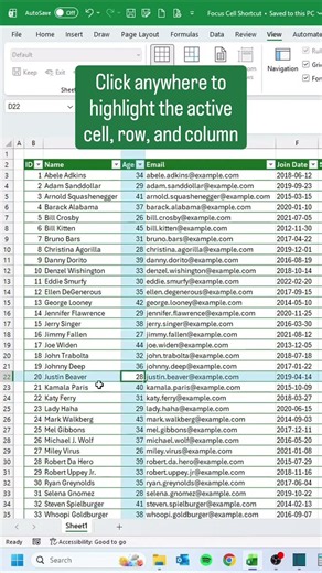How to Focus on the Active Cell at All Times 🔍 #excel