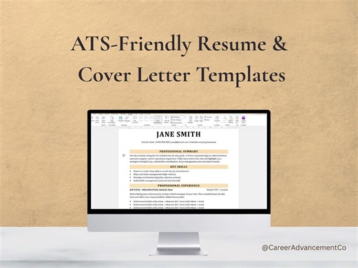 Ats-friendly Resume Template   Cover Letter Templates   Step-by-step Guide | Editable in Word, Google Docs & Pages - Etsy