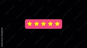 5 star rating animation, simple animated five star animation on black background, review or rating concept for customer feedback, services, products Product Quality, Feedback, Customer review.