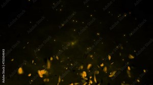 Realistic fire gas with hot fiery embers sparks flames 3D animation particle glow burning on black background vfx yellow Stock Video