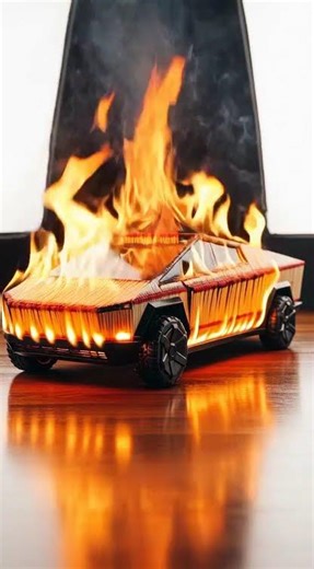 Matchstick car on Fire 🔥 | Satisfying Burn Transformation Cybertruck?