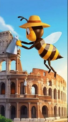 Cartoon Bee Cleans the Colosseum 🐝🏛️