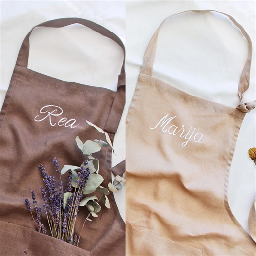 Linen Embroidered Apron, Personalized Apron, Garden Apron, Kitchen Apron, Cooking Apron, Artist Apron, Gift Hostess, Tie Knot Apron - Etsy