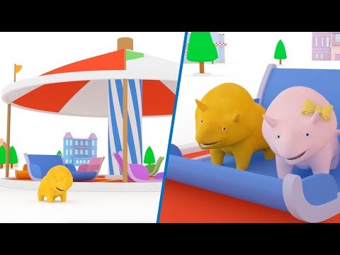 Learn Colors - Dino & Dina Play MERRY-GO-ROUND