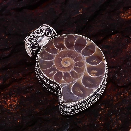 Ammonite Fossil Pendant | Natural Spiral Ammonite Oval Necklace | 925 Sterling Silver Handmade Jewelry - Etsy