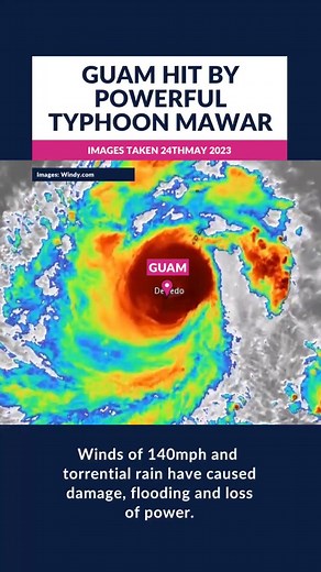 This is powerful Typhoon Mawar spinning around as it hit the island of Guam during Wednesday. Winds of 140mph and torrential rain have caused damage, flooding and loss of power. After passing over Guam, Typhoon Mawar is going to head towards the Philippines. #guam #typhoonmawar #weathernews | Liam Dutton
