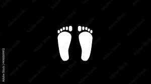 White picture of foot on a black background. woman's footprint. Distortion liquid style transition icon for your project. 4K video animation for motion graphics and compositing.